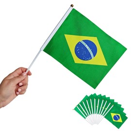 Runesol Pack of 12 Brazil Hand Held Flags, 5.5" x 8.25" Stick Flags, Mini Hand Held Flags, Party Decoration, Hand Held Flags, Wimbledon, Sports, Copa America, Olympics
