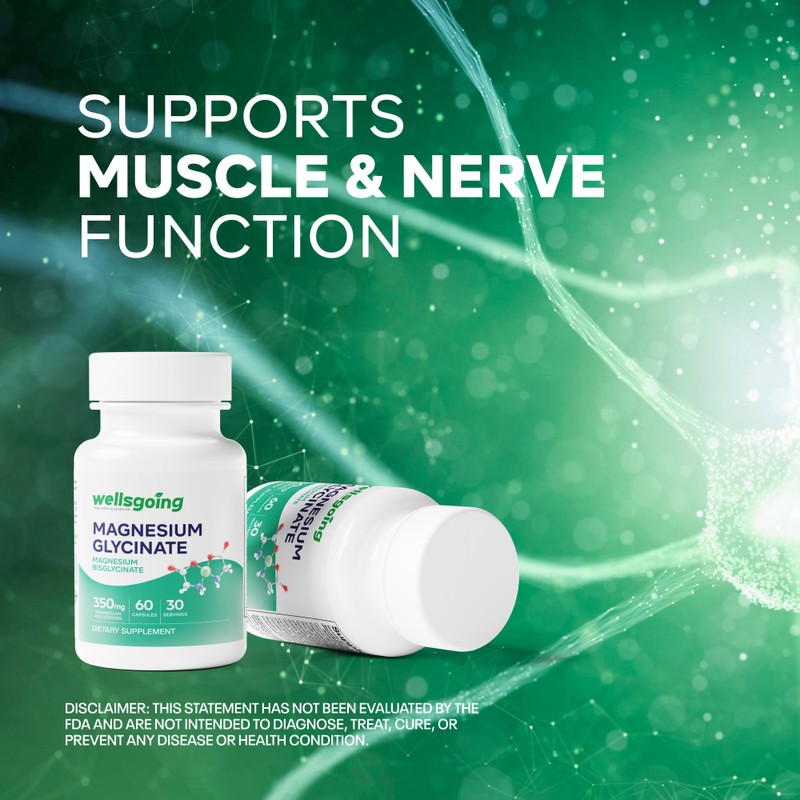 Wellsgoing Magnesium Glycinate Supplement, Chelated Magnesium for Muscle, Nerve &