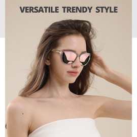 LVIOE Cat Eye Sunglasses Womens for Women Men Metal Decoration Designer Shades UV400 Protection LS2317