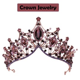 Baroque Bridal Crowns, Baroque Rhinestone Headband, Crown Crystals, Wedding Tiara, Crown Rhinestone, Tiaras for Girls, Crystal, for Bride, Women, Wedding, Prom, Pageant (Copper Purple), Alloy, Agate