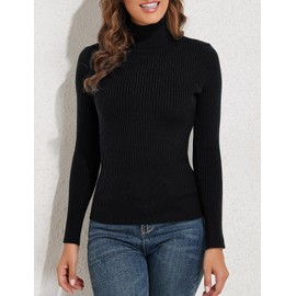 kayamiya Winter Turtleneck Sweaters for Women Long Sleeve Rib Pullover Tops Black S