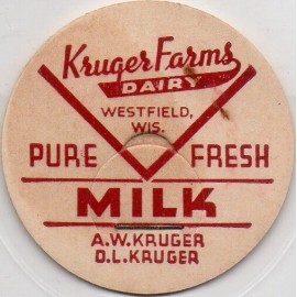 Milk Bottle Cap - Kruger Farms Dairy - Westfield, Wisconsin - PURE FRESH MILK