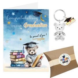 Graduation Card for Male, 2025 Graduation Cards Keyring Gifts for Him Male, Congratulations So Proud of You Card(Blue - Him)
