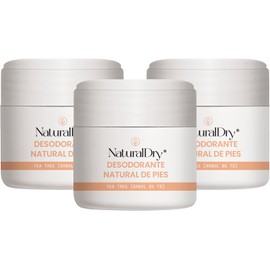 NaturalDry Pack de 3 desodorantes en formato crema para PIES - Viene en un tarro - Fabricado 100% Natural - Ideal para hidratar y evitqr mal olor con aroma a Aceite esencial de Tea Trea