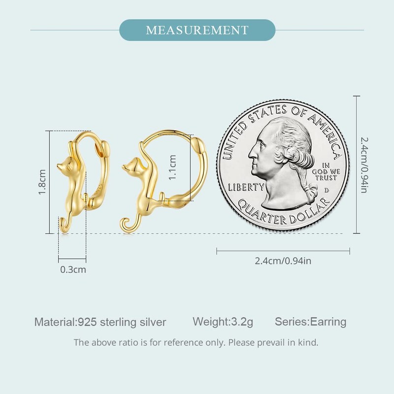WOSTU Cat Earrings 925 Sterling Silver Cat Hoop Earrings for