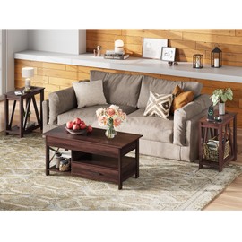 WLIVE Narrow End Table Set of 2 with Charging Station, Sofa Side Tables Living Room with Open Storage Shelf, Slim Farmhouse End Table Sets, Espresso