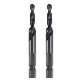 sourcing map 2pcs Combination Drill and Tap Bits Metric M5 x 0.8 Thread 1/4" Hex Shank Nitride Coated Threading Screw Taps 4341 High Speed Steel Machine Drilling Tapping Tool Kit