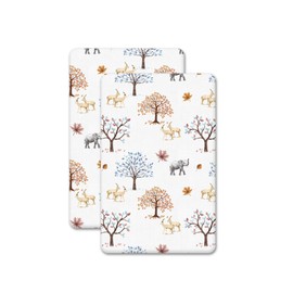 2 Pcs Crib Fitted Sheets - Made from 100% Cotton (50X90 cm) - Antiallergic, Soft, Comfy, Breathable (Animals & Trees, 50X90 cm)