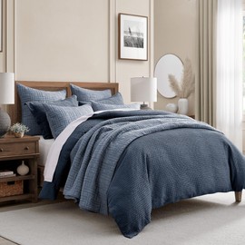 Levtex Home - Cloud Waffle Duvet Cover Set - Full/Queen Duvet Cover + Two Standard Pillow Cases - Waffle Weave - Navy - Duvet Cover (90 x 94in.) and Pillow Case (26 x 20in.) - Cotton