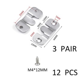 Pack of 6 Flush Mounting Brackets Made of Stainless Steel with 12 Screws, Hidden Interlocking Hangers, Suitable for Attaching Headboards, Cosmetic Mirrors, Cabinets, Picture Frames