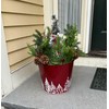 Worth Imports Red Galvanized Metal Christmas Planter Bucket with Tree