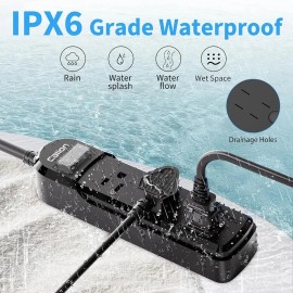 Calion Indoor/Outdoor Power Strip 3 AC Outlets IPX6 Waterproof Surge Protector 6ft Cord