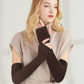 EQLEF Arm Warmers Women, 2 Pairs of Long Fingerless Gloves Winter Knitted Arm Sleeves With Thumb Holes Thermal Gloves Wrist Warmers For Indoor Leisure Work Outdoor Activities