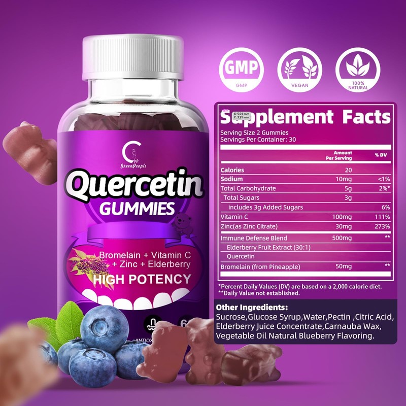 Quercetin Gummies - Quercetin with Bromelain, Vitamin C, Zinc &