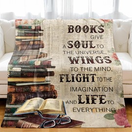 Books Give A Soul To The Universe Reading Blanket for Book Lovers, Book Reading Librarian Gifts Throw Blanket, Graduation Birthday Gift for Reading Lover Daughter Sister Bestie (50*60inches)