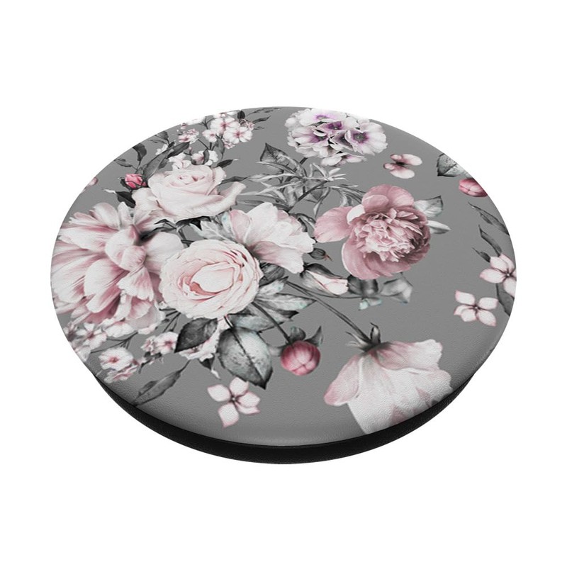PopSocket PopGrip: Pink Purple Flowers Grey Leaves with Interchangeable