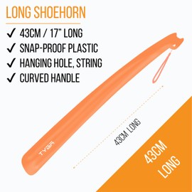 TYGA Shoe Horn Long Handled 17in 43cm Long Shoe Horn-Plastic Shoehorn for Men, Women with Comfort Grip Long Shoe Horns-Flexible Extra Long Shoe Horn for Elderly (Orange) (Pack of 1)