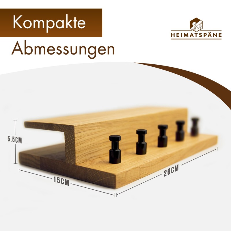 Heimatspäne Key Rack Wood with Shelf Solid Oak Wood High-Quality