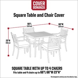 Cover Bonanza 56-403-031001-RT Square, 66 x 66 x 23 Inch Table and Chair Cover, Grey, Outdoor Table Cover