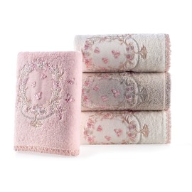CONCETTI DI LUSSO Beyza Organic Cotton/Guipure Embroidered Luxury Towels - Soft and Washable Turkish Bath Towels for Hands, Face and Hair – Set of 4 in Gift Box - Multi-Color