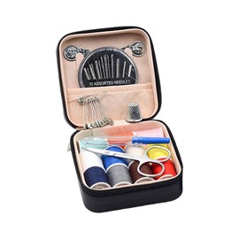 Incauca Travel Sewing Kit for Adults Beginners, Portable Mini Sew Kit Leather Box with Thimbles, Needle and Thread, Basic Hand Home Starter Sewing Supplies Accessories for Emergency Mending, Black