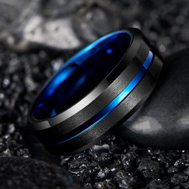Vakki Men's Tungsten Ring, Non-Fading, Matte, Width 0.3 inch (8 mm), Blue & Black (Vacuum Plated), tungsten,