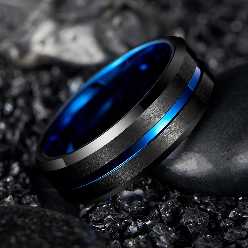 Vakki Men's Tungsten Ring, Non-Fading, Matte, Width 0.3 inch (8