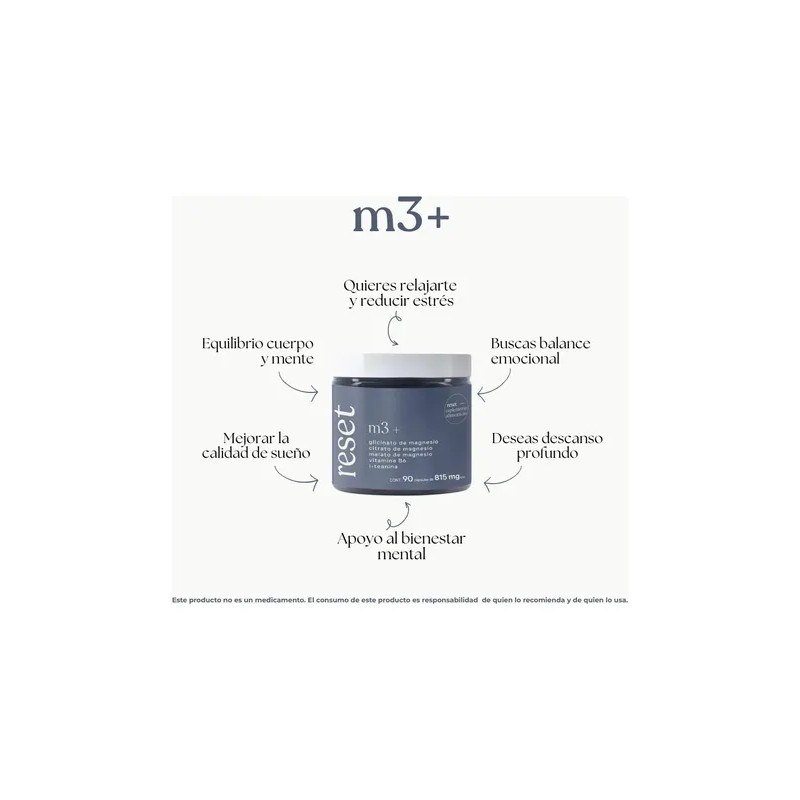 M3+ | Magnesio Glicinato, Citrato Y Malato Lteanina, 90 Cap