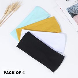 Fashband Boho Headbands Black Women Elastic Headband Sports Yoga Hair Bands Wide Bandeau Hair Accessories for Women and Girls Pack of 4