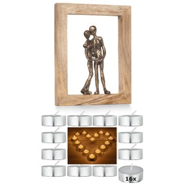 Moritz Gift Set for Him/Him Wedding Anniversary Valentine's Day - Decorative Sculpture Couple in Picture Frame Black Gold Tea Lights - Decoration Gift Idea for Couples Lovers