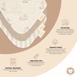 Crane Baby 100% Organic Cotton Baby Bibs, 3-pc. Set, Bunny Pattern for Boys, Girls, Unisex, Feeding, Drooling, Teething Bibs