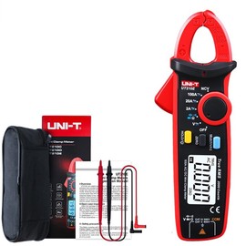 UNI-T UT210E Mini medidor digital de abrazadera 100 A CA CC voltaje real RMS alicates resistencia amperímetro, capacitancia, probador de diodos multímetro con clip de cocodrilo