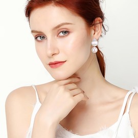 EVER FAITH Fashion Teardrop Disc Faux Pearl Dangle Earrings, Silver Plated Circle Coin Geometric Flat Hammered Drop Pierced Earring Wedding Prom Jewelry for Women