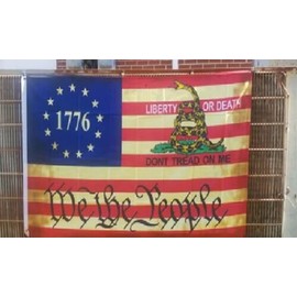 3X5 WE THE PEOPLE 1776 BETSY ROSS LIBERTY OR DEATH VINTAGE TEA STAINED FLAG 100D