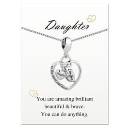 KunBead Jewelry Daughter 18 inch I Love You to the Moon and Back Heart Birthday Charm Pendant Necklace from Mum and Dad