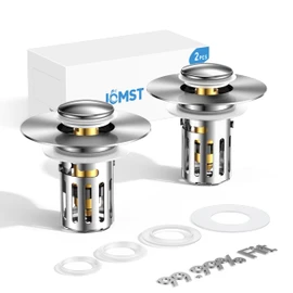 JOMST Bathroom Sink Stopper, All Metal DrainHair Stopper with Removable Stainless Steel Filter Basket, Universal 2-in-1 Anti-Odor Stopper (2Pc)