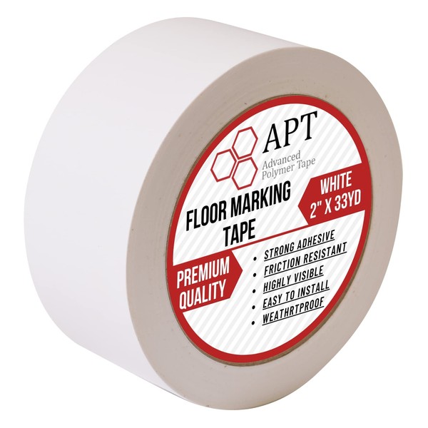 APT, (2-inch Width X 36 Yds Length) Single Roll PVC Marking Tape, Premium Vinyl Safety Marking and Dance Floor Splicing Tape, 6 mil Thick, (2-inch White)