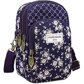 LassZone Floral Pattern Canvas Cute Crossbody Cell Phone Purse Zipper Wallet Small Bags for Women Girls