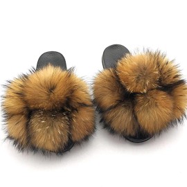 2027 NEW KJ Colorful Ladies Slippers Fluffy Sexy Slippers for Women Flat Home Woman's Indoor Warm Furry ShoesColor: Brown, US Size: 4