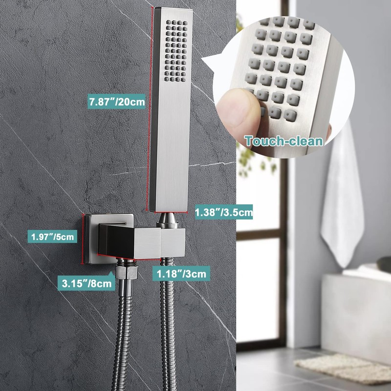 Enga Solid Brass High Pressure Hand Held Shower Wand Square