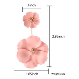 Long Statement Pink Acrylic Rose Earrings for Women, Dangle Neon Mexican Tropical Hawaiian Costume Flower Floral Earring Jewelry Drop Fashion Large Lightweight