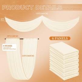 6 Panels Ivory Ceiling Drapes for Wedding 5ftx15ft Ceiling Drapes Wedding Arch Draping Fabric Cheesecloth Sheer Curtain Romantic Ceiling Decorations for Wedding Party Banquet Ceremony Stage