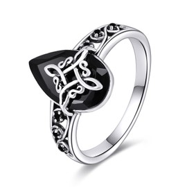 Hancock Witches Knot Ring Sterling Silver Black Tourmaline Ring Crystal Healing Jewelry Spiritual Protection Gifts for Women 10#