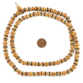 TheBeadChest Inlaid Wood Mala Beads 8mm Nepal Brown Round 30 Inch Strand