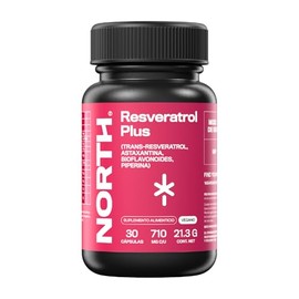 NORTH Resveratrol Plus 500mg | Trans-Resveratrol al 99% de Alta Pureza Potenciado con Astaxantina, Piperina y Bioflavonoides | Potente Complejo Antiox