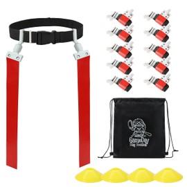 Gameday- Flag Football Set-Complete (10 Player) Flag Belts and Flags Set, (4 Pcs) Agility Cones w/Carry bag (Red)
