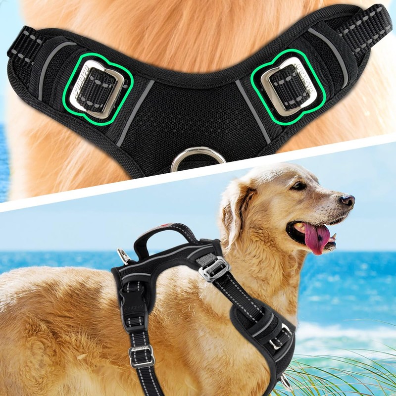 BARKBAY No Pull Dog Harness 3 Buckles Large Reflective Dog