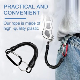 XUZOPIM Pack of 4 Spiral Cable Fishing Lanyard, Elastic Spiral Key Chain, Carabiner Lanyard, Anti-Lost Spiral Safety Rope with Carabiner for Fishing, Kayaking, Camping, Stretchy Key Chain, Black