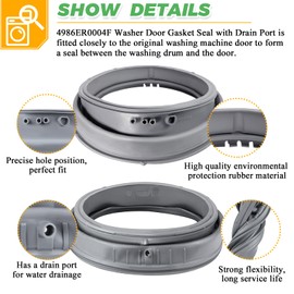 4986ER0004F Washer Door Gasket Seal with Drain Port OEM Fit for KenMore LG Front Load Washing Machine Replaces 4986ER0004J 4986ER0004K 4986ER0004M 4986ER0004N wm2250cw washer door gasket by Techecook