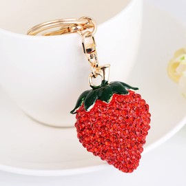 Cute Keychain Glitter Rhinestone Charms Strawberry Keychain for Girlfriend Women Girls Crystal Pendant Keychain for Purse Bag Car Key Creative Gift, red
